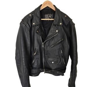 Vtg Biker's Leather Accessories Black Leather Jacket Distressed Sz 46 (M)